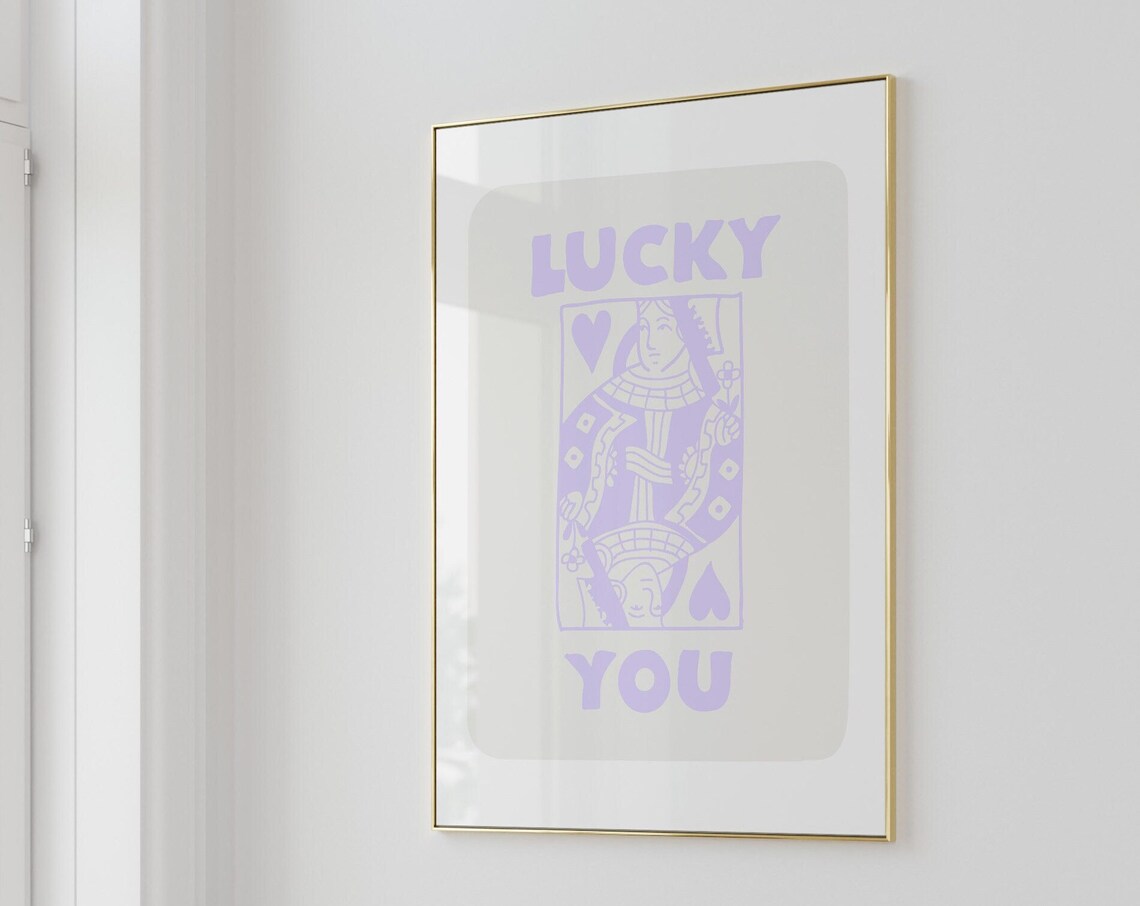 Lucky You Lilac Queen Of Hearts Playing Card Cute Dorm Poster