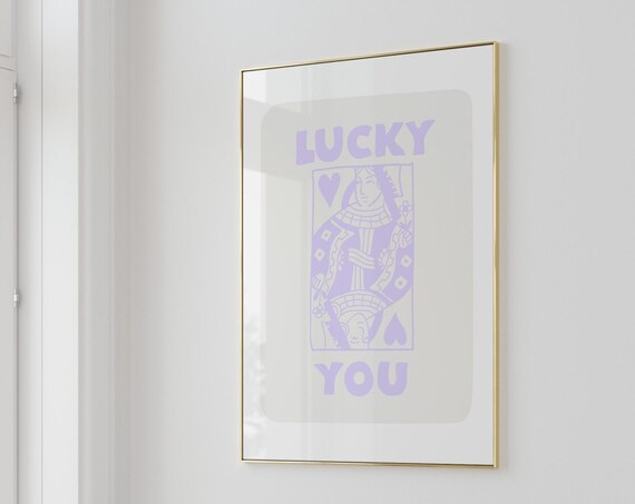 Lucky You Lilac Queen Of Hearts Playing Card Cute Dorm Poster