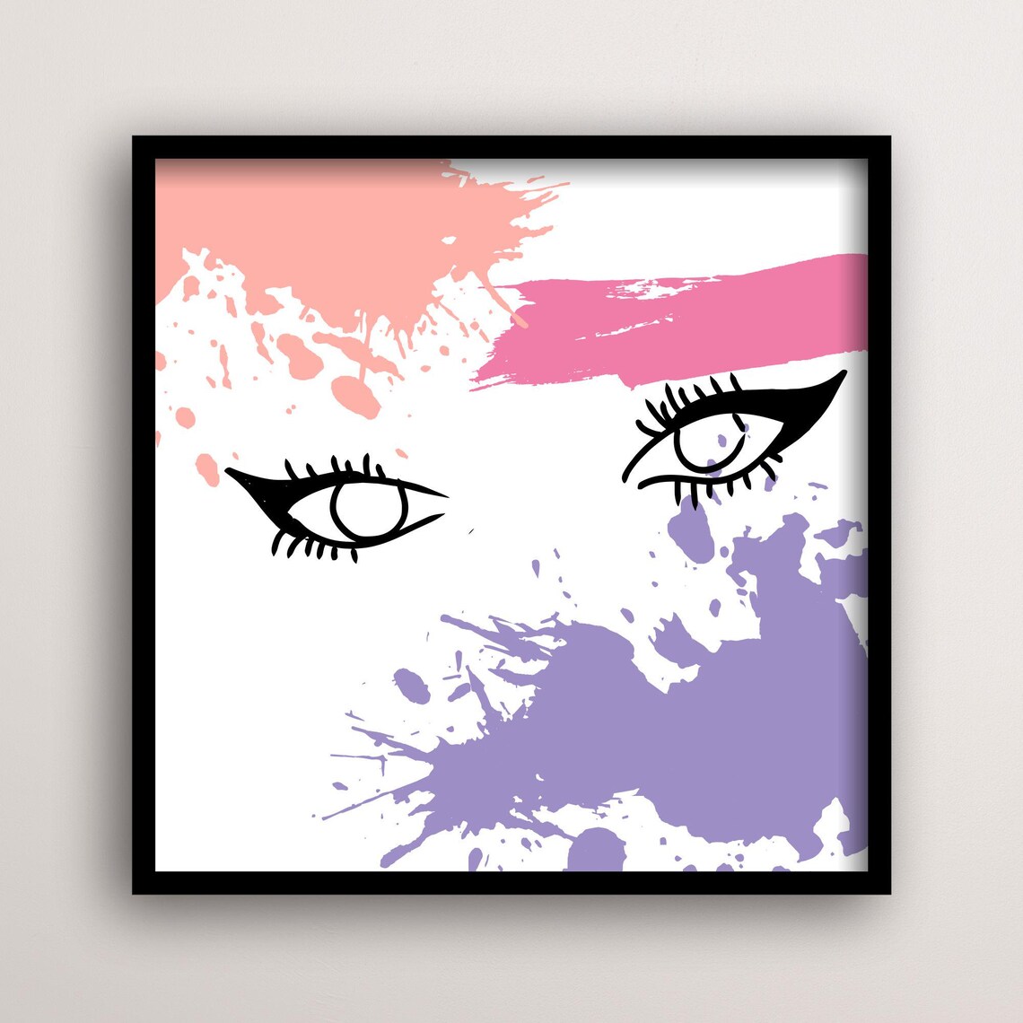 Feminine Eye Artwork, Modern Ink Splash Line Art