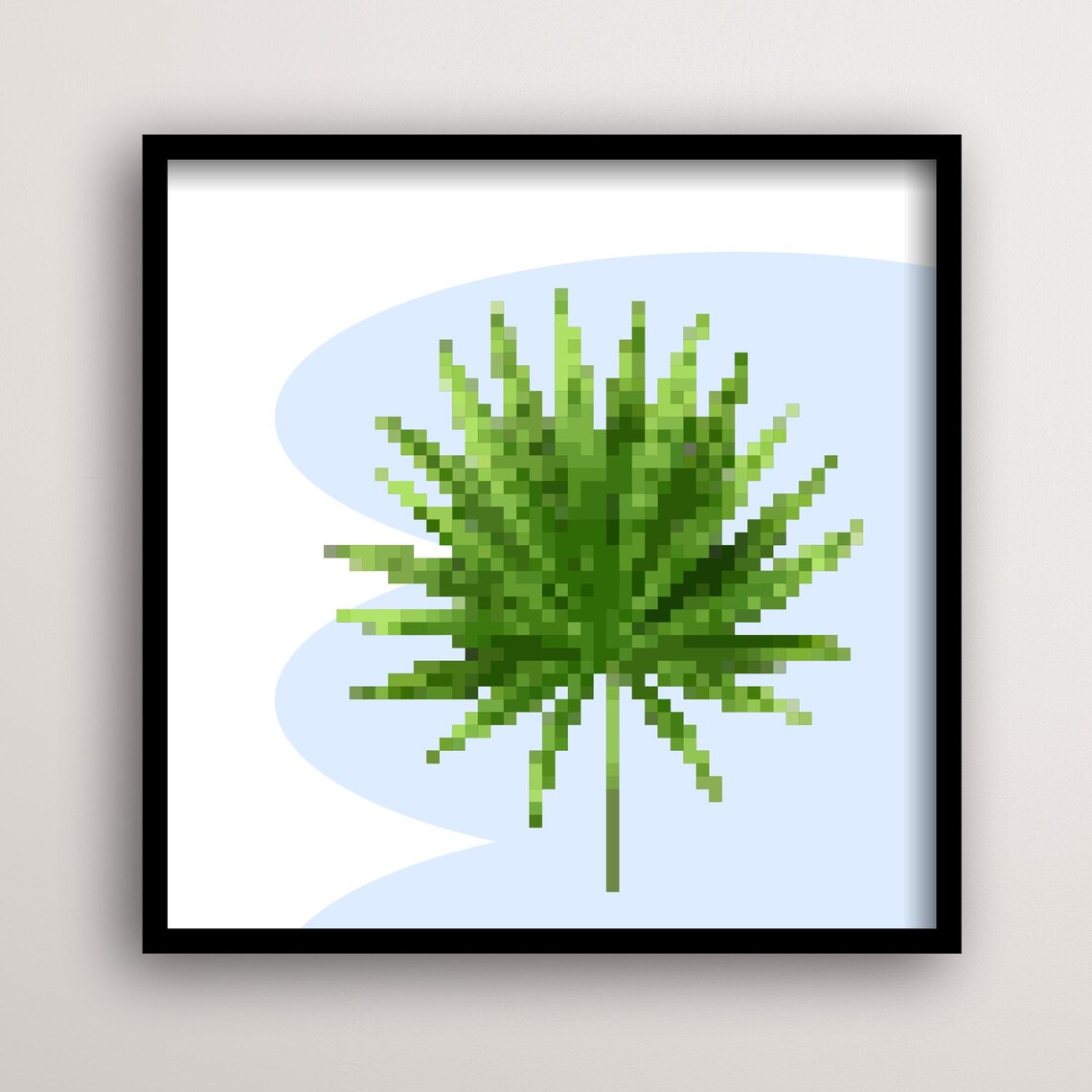 Pixel Palm Leaf Print, Retro Tropical Botanical