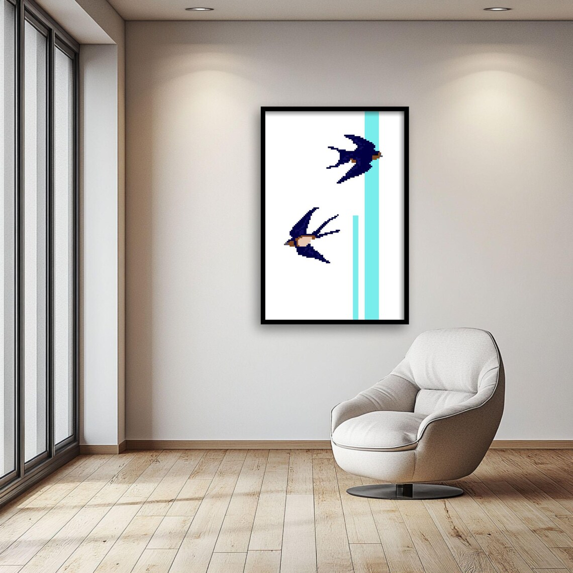 Pixel Bird Art, Swallow Minimalist Decor - Image 2