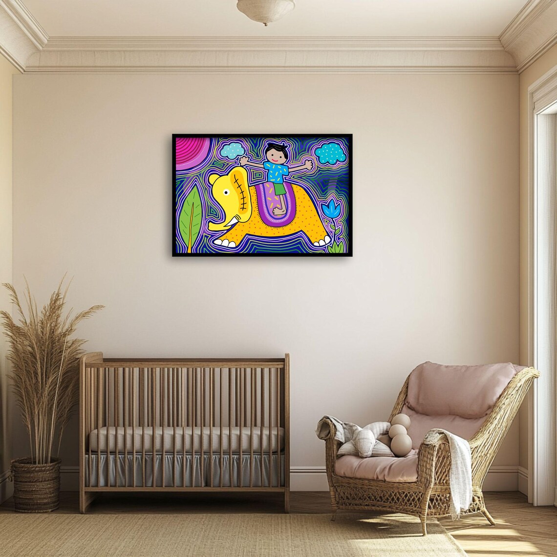 Elephant With Boy, Whimsical Jungle Art Print - Image 2