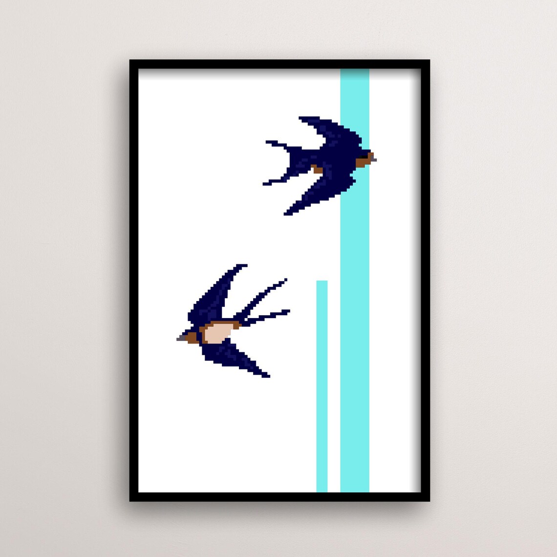 Pixel Bird Art, Swallow Minimalist Decor
