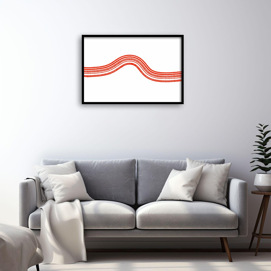 Red Wave Minimal Line Art, Modern Abstract Poster - Image 2
