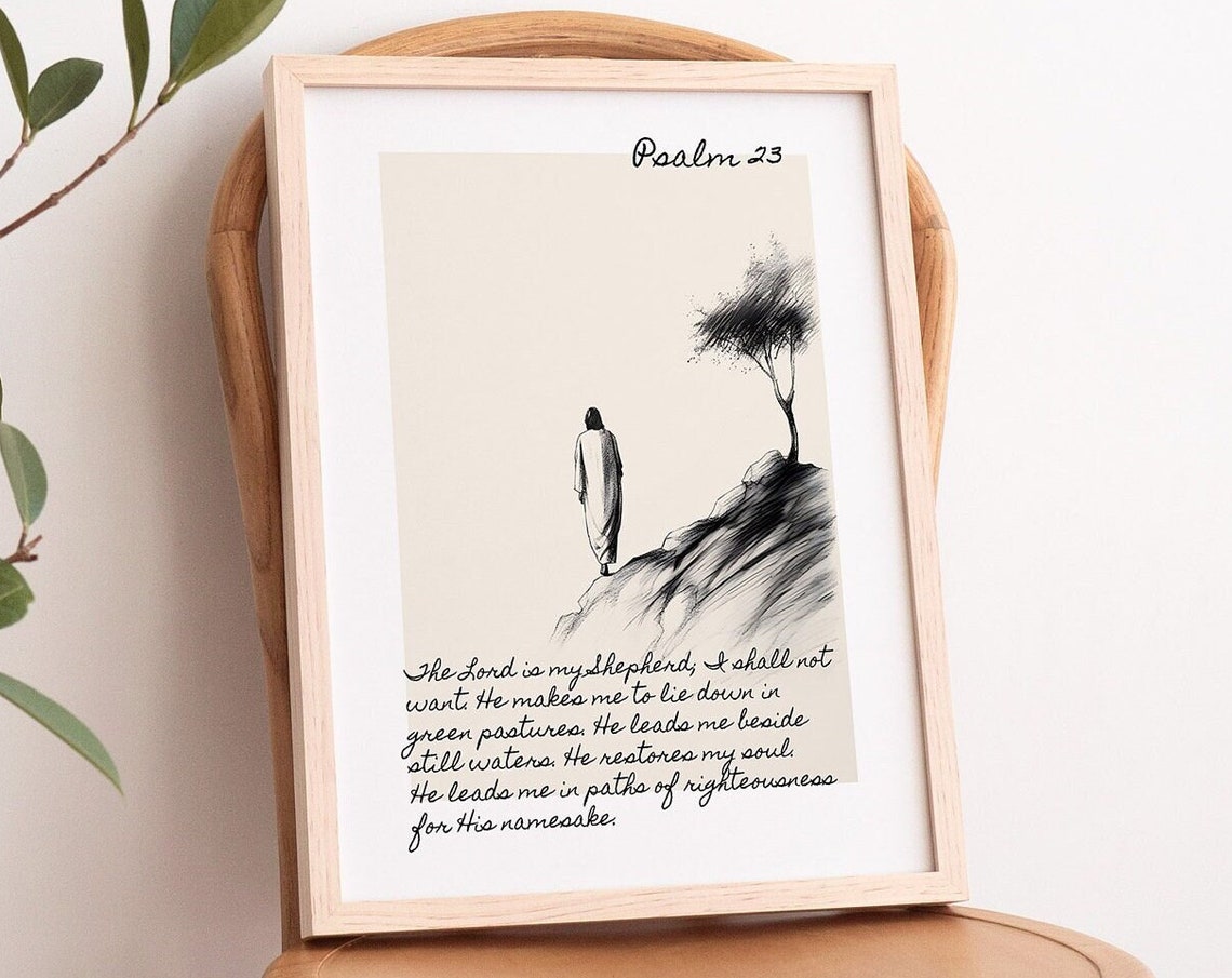 Psalm 23 The Lord Is My Shepherd Figure Walking Sketch Wall Poster
