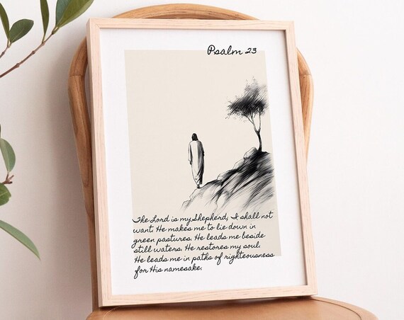 Psalm 23 The Lord Is My Shepherd Figure Walking Sketch Wall Poster