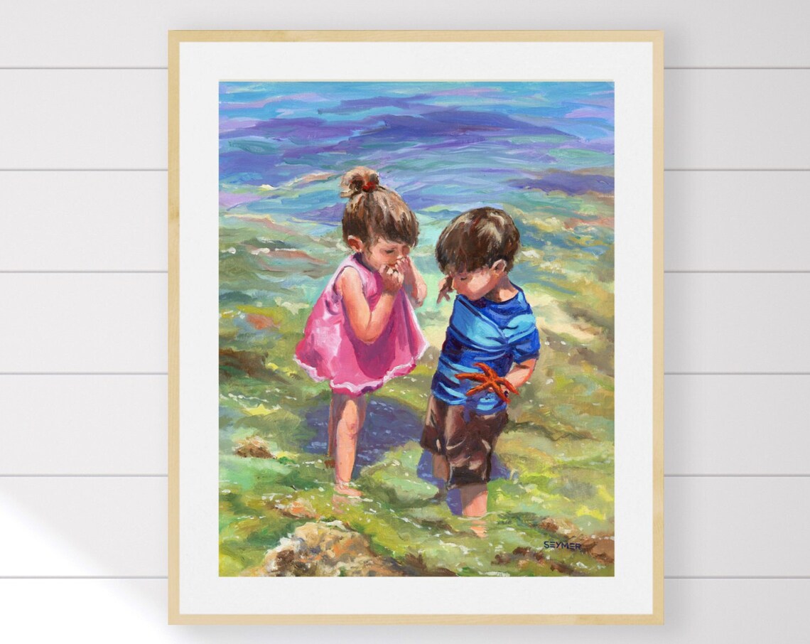 Beach People and Starfish, Summer Art Print - Image 3