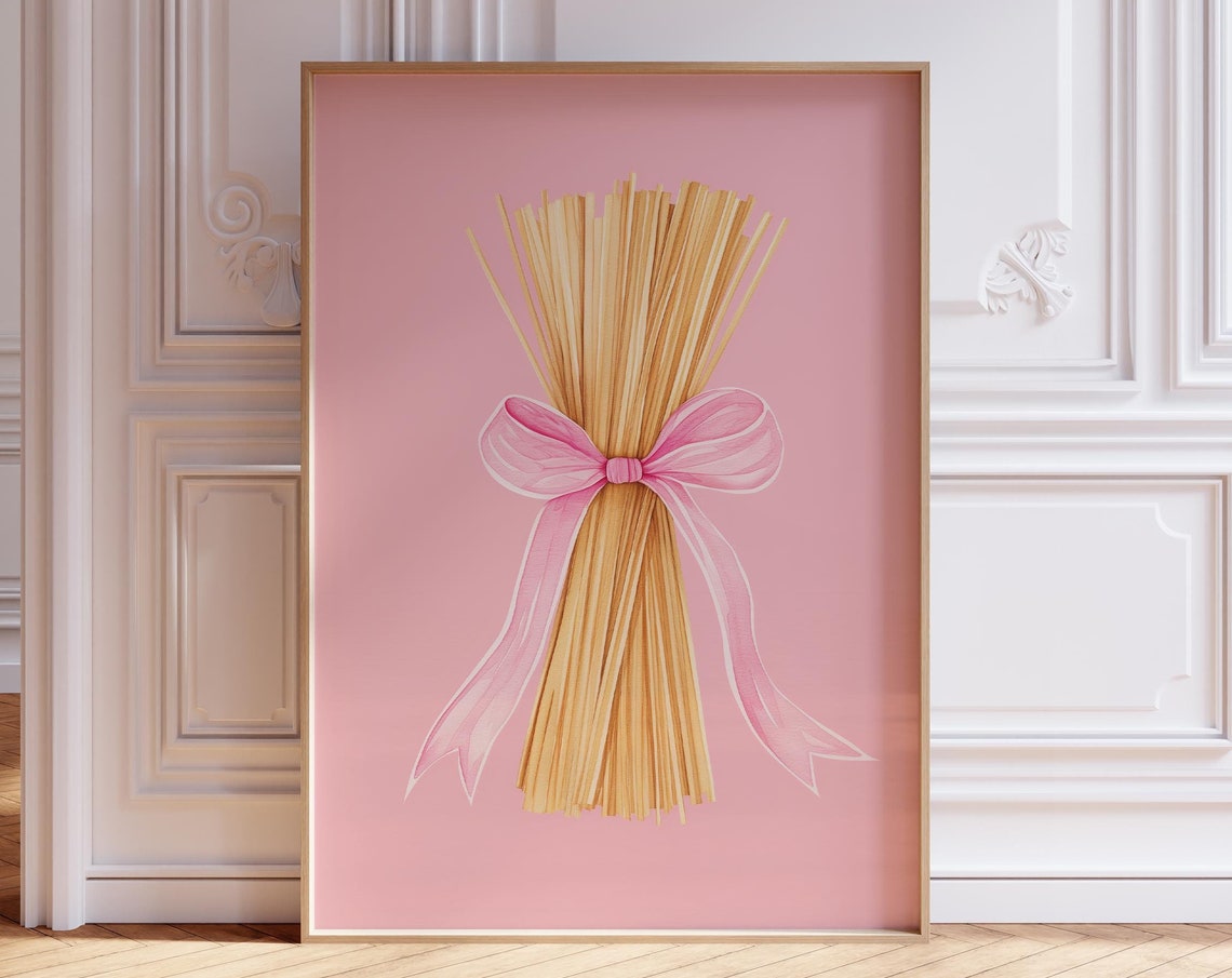 Spaghetti Bundle Tied With Pink Bow Coquette Kitchen Art Print