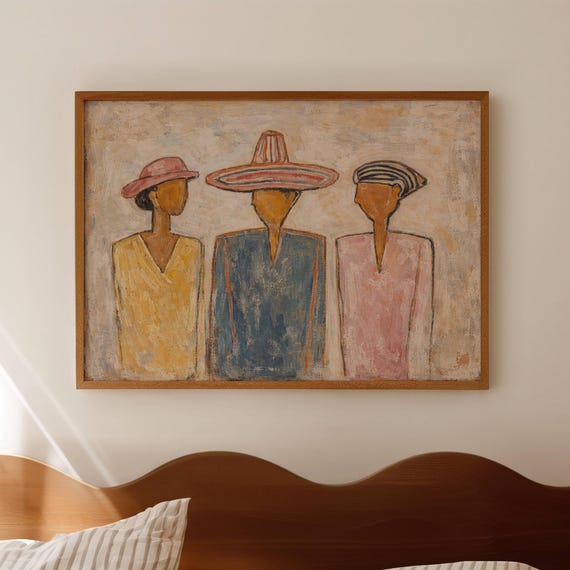 3 Abstract People Contemporary Colorful Print Horizontal Above Bed Wall Art Handdrawn Mid Century Modern Poster Retro Boho Oil Painting