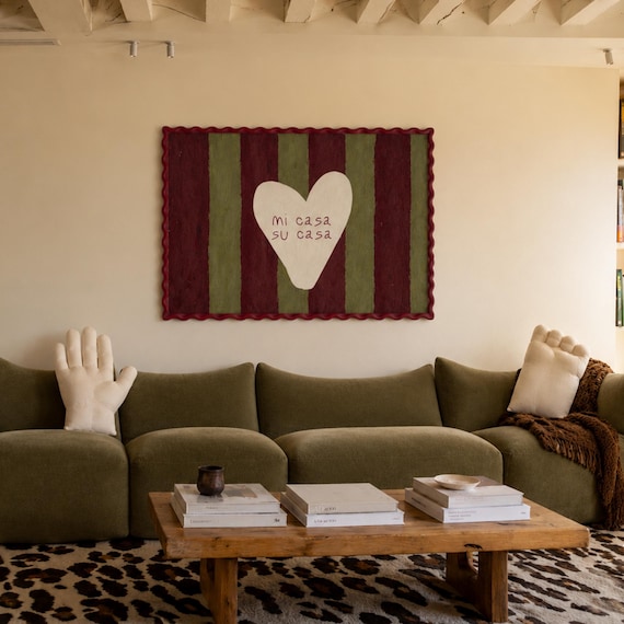 Mi Casa Su Casa Striped Heart Folk Style Painting Poster Artwork