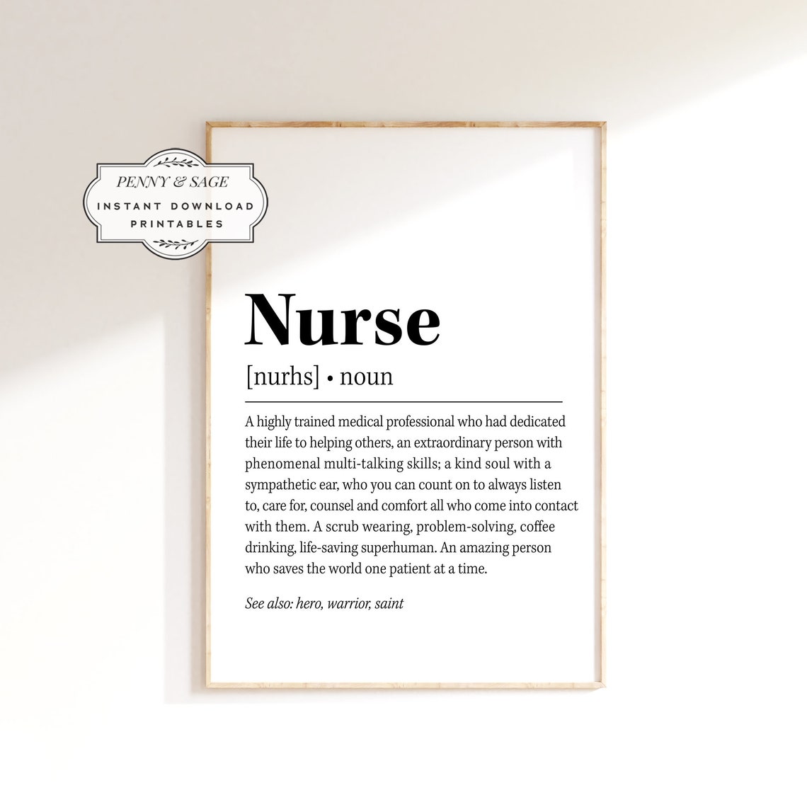 Nurse Definition Inspirational Nurse Appreciation Gift Quote Poster