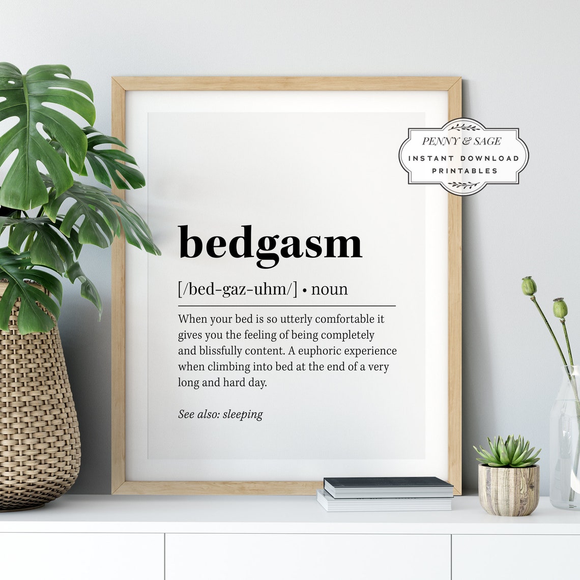 Bedgasm Definition Dictionary Style Funny Black White Sleep Poster