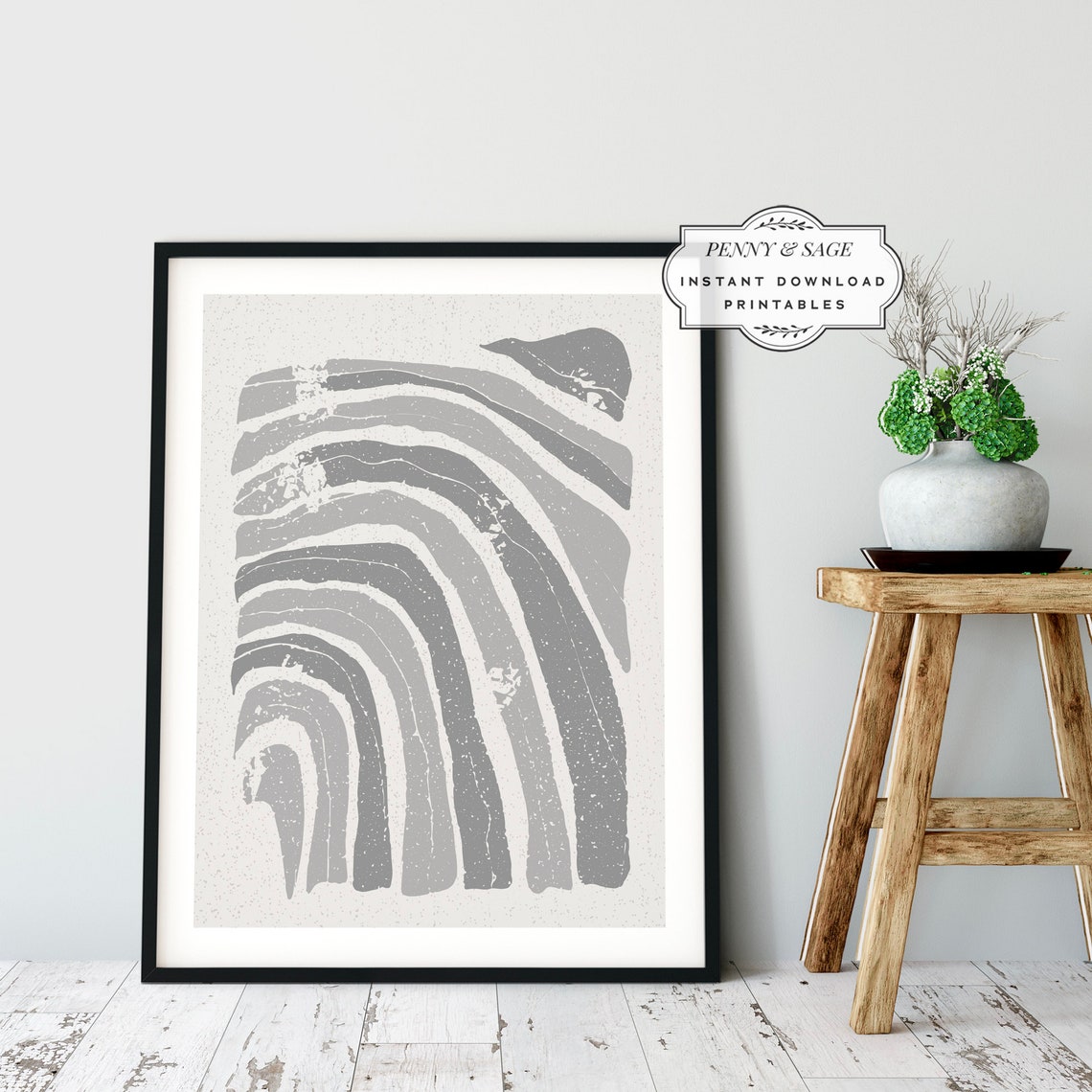Grey Beige Abstract Rainbow Poster Minimalist Monochrome Boho Decor