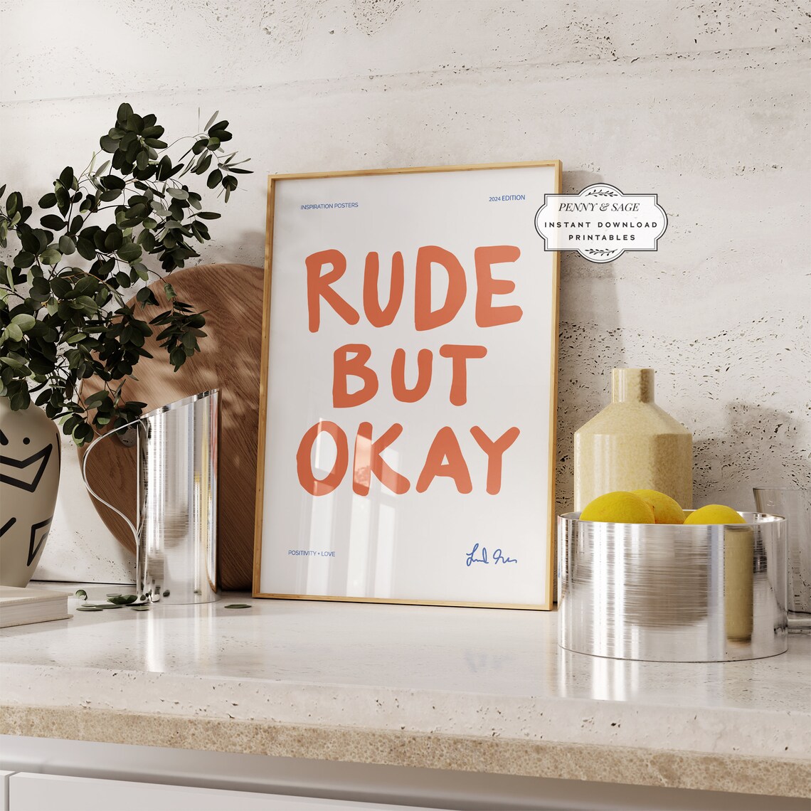 Funny Retro Rude But Okay Dorm Room Wall Art Print