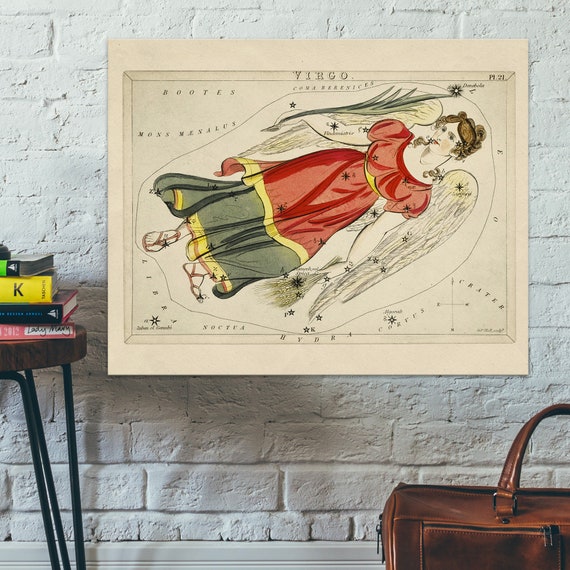 Vintage Zodiac Virgo Virgo Illustration Print Sidney Hall 19th Century Art Drawing Wall Art