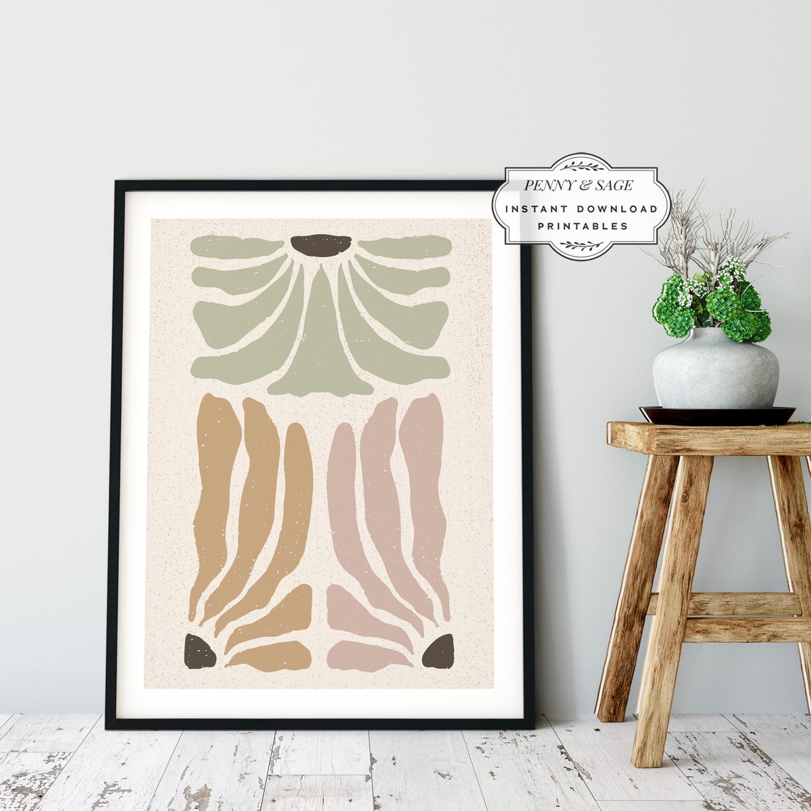 Sage Botanical Poster Abstract Fern Fronds Neutral Organic Decor