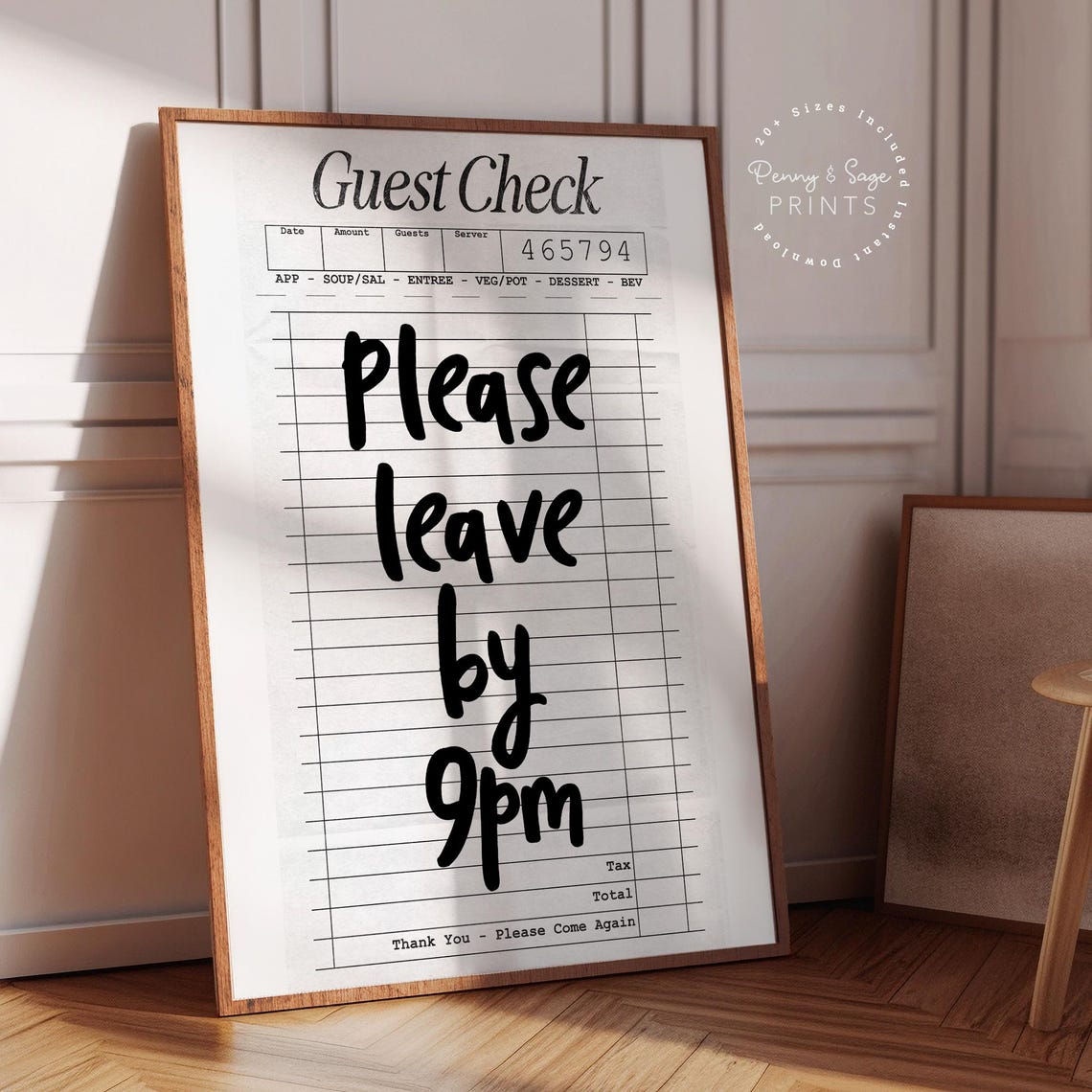 Please Leave By 9pm Funny Guest Check Style Sassy Quote Poster - Image 2