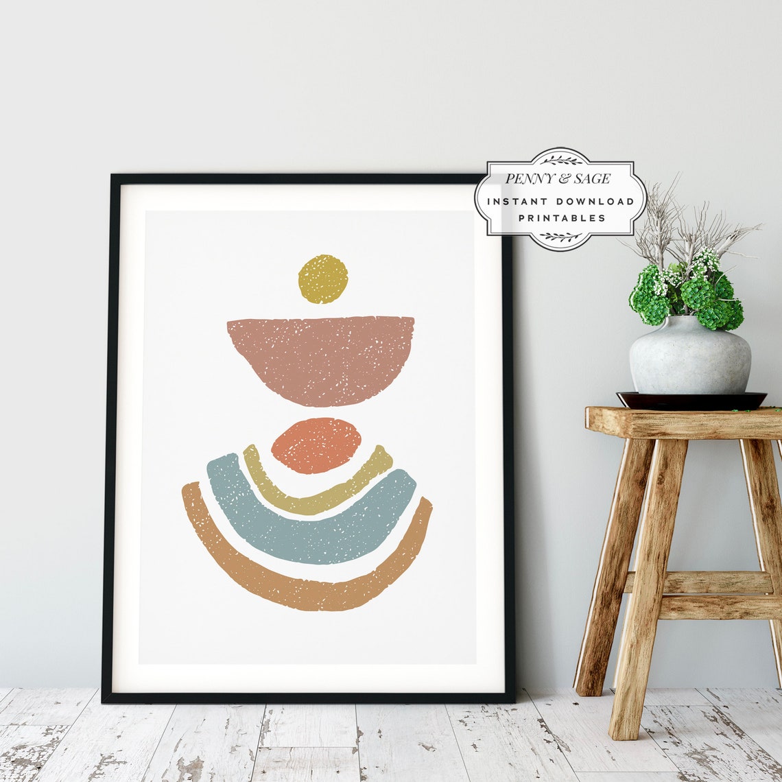 Japandi Abstract Geometric Poster Organic Arc Shapes Earth Tones Decor - Image 3