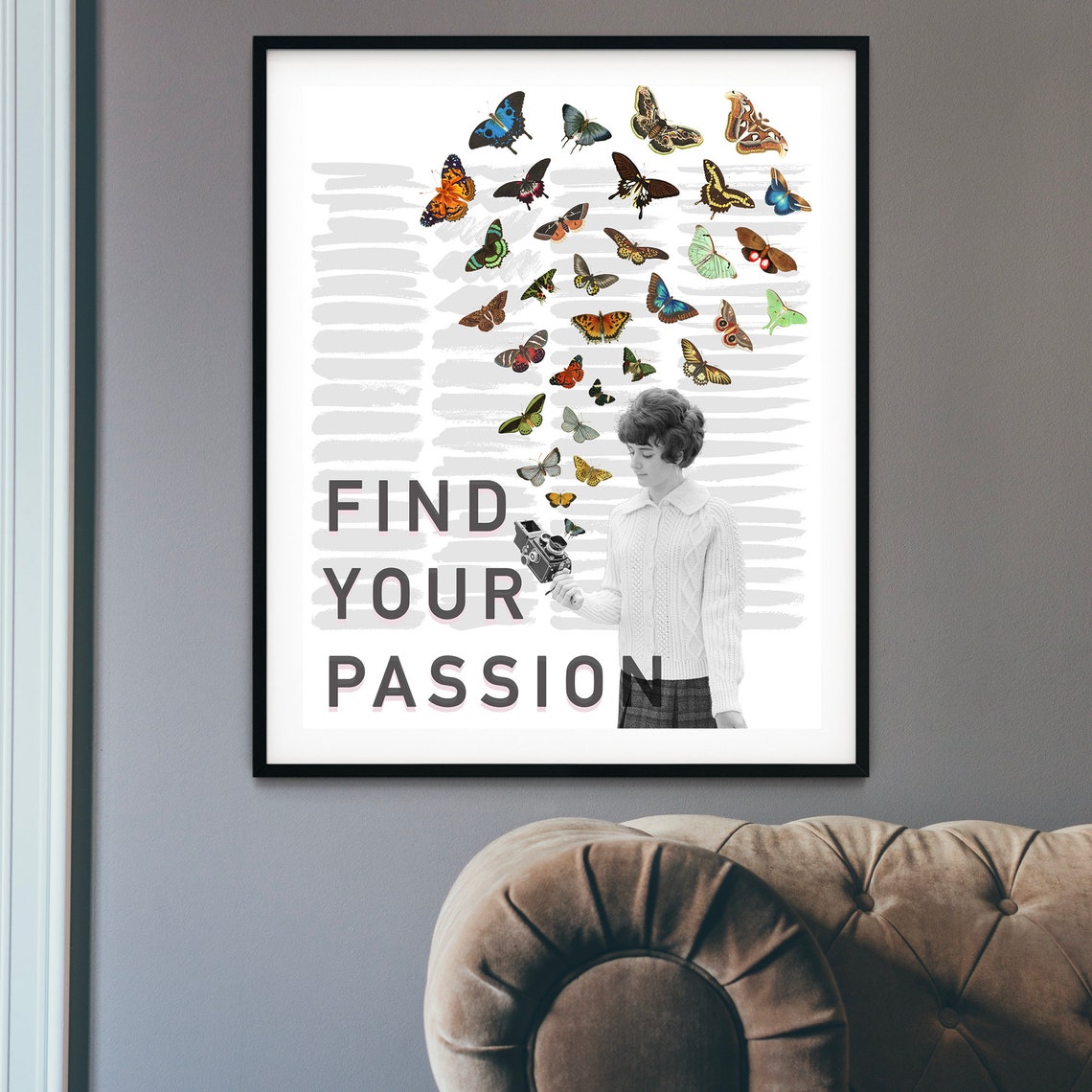 Find Your Passion Retro Collage Butterfly Camera Vintage Poster