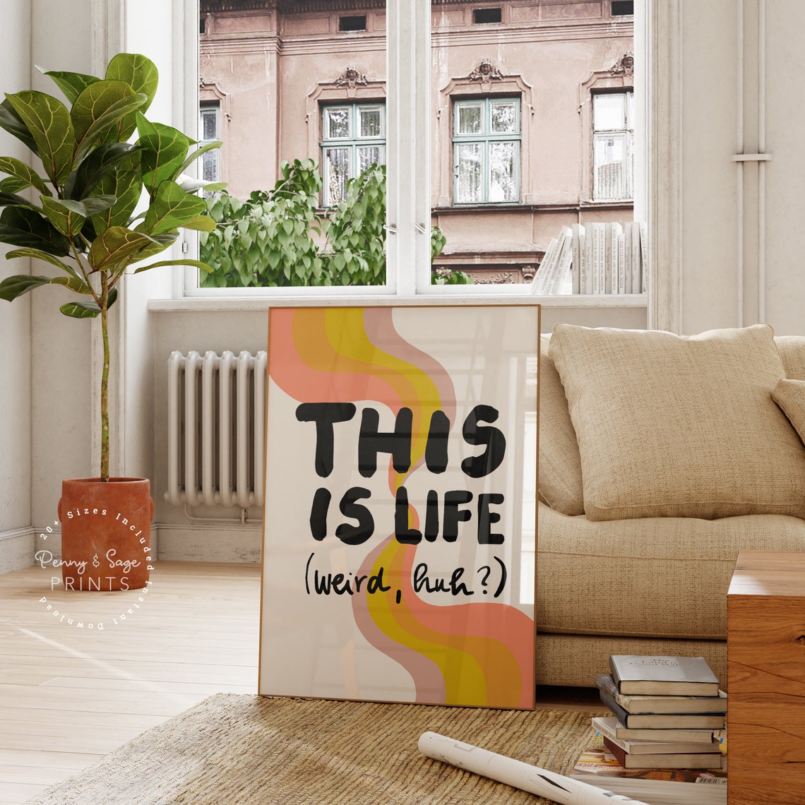 This Is Life Weird Huh Humorous Retro Wavy Stripe Quote Poster - Image 2