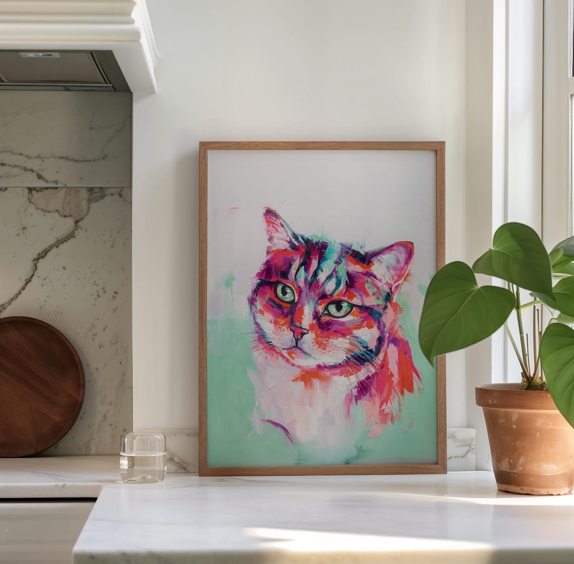 Colorful Painted Cat Portrait Poster with Vibrant Feline Art - Image 3