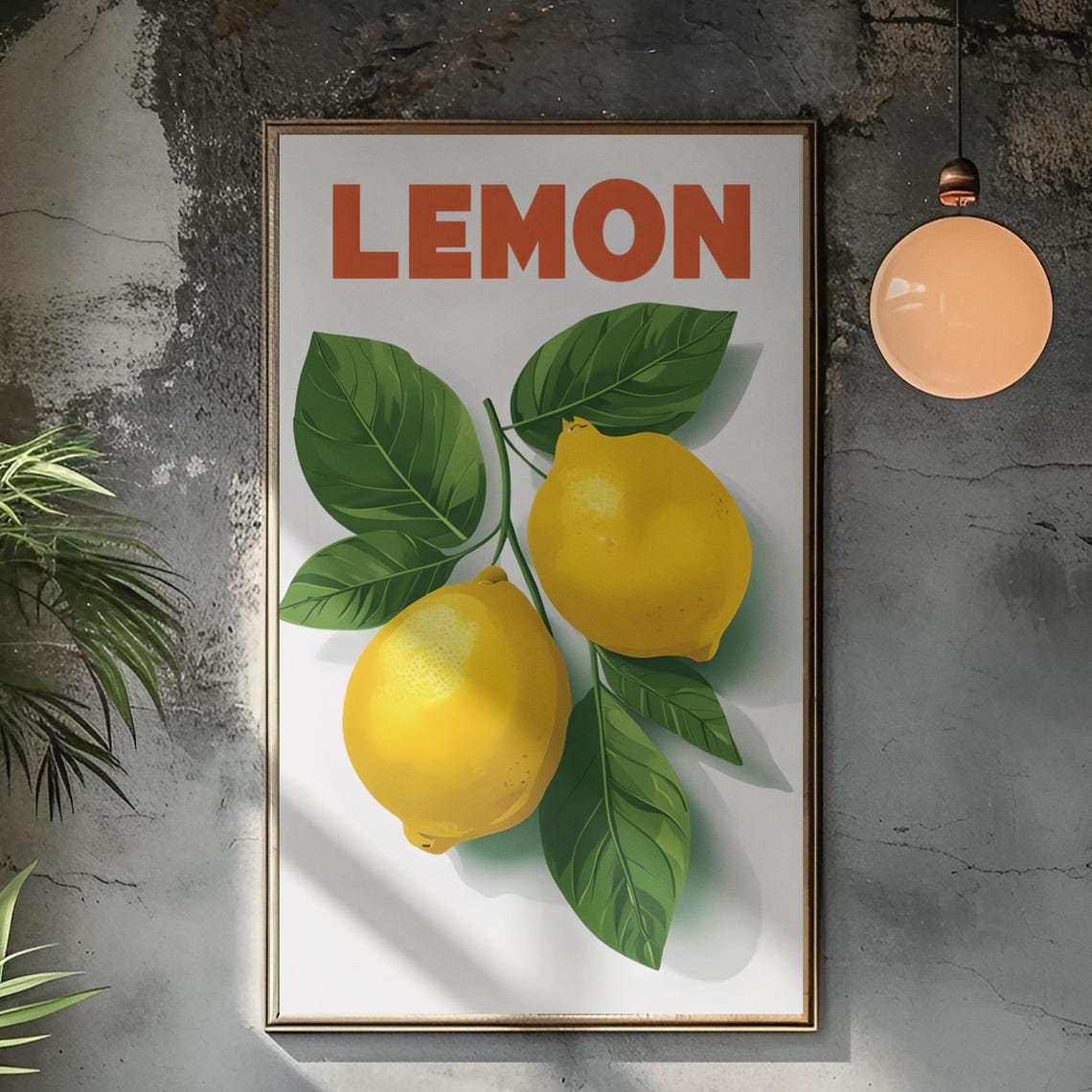 Retro Lemon Print Botanical Kitchen Wall Art Png File