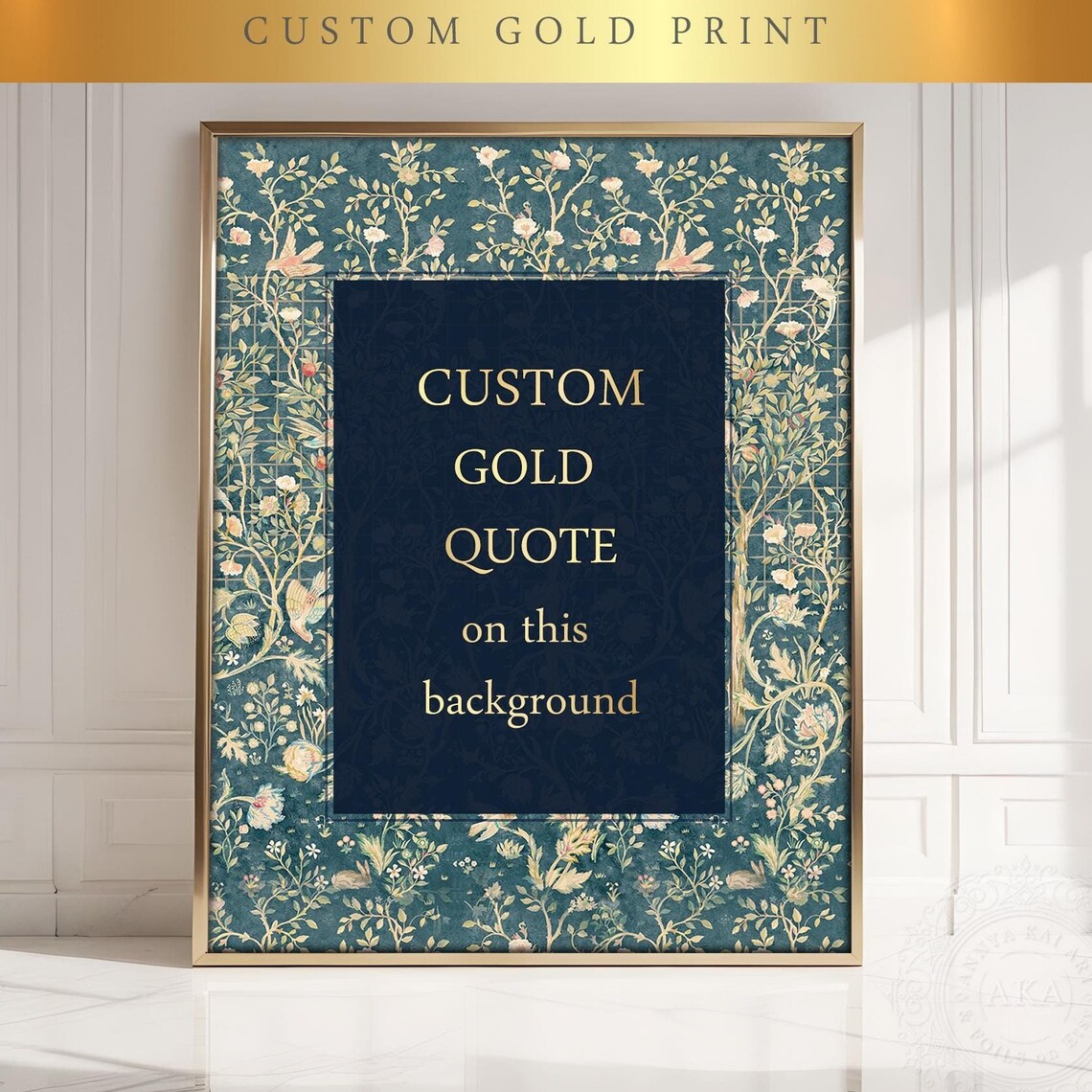 William Morris Floral Custom Text Wall Art Print