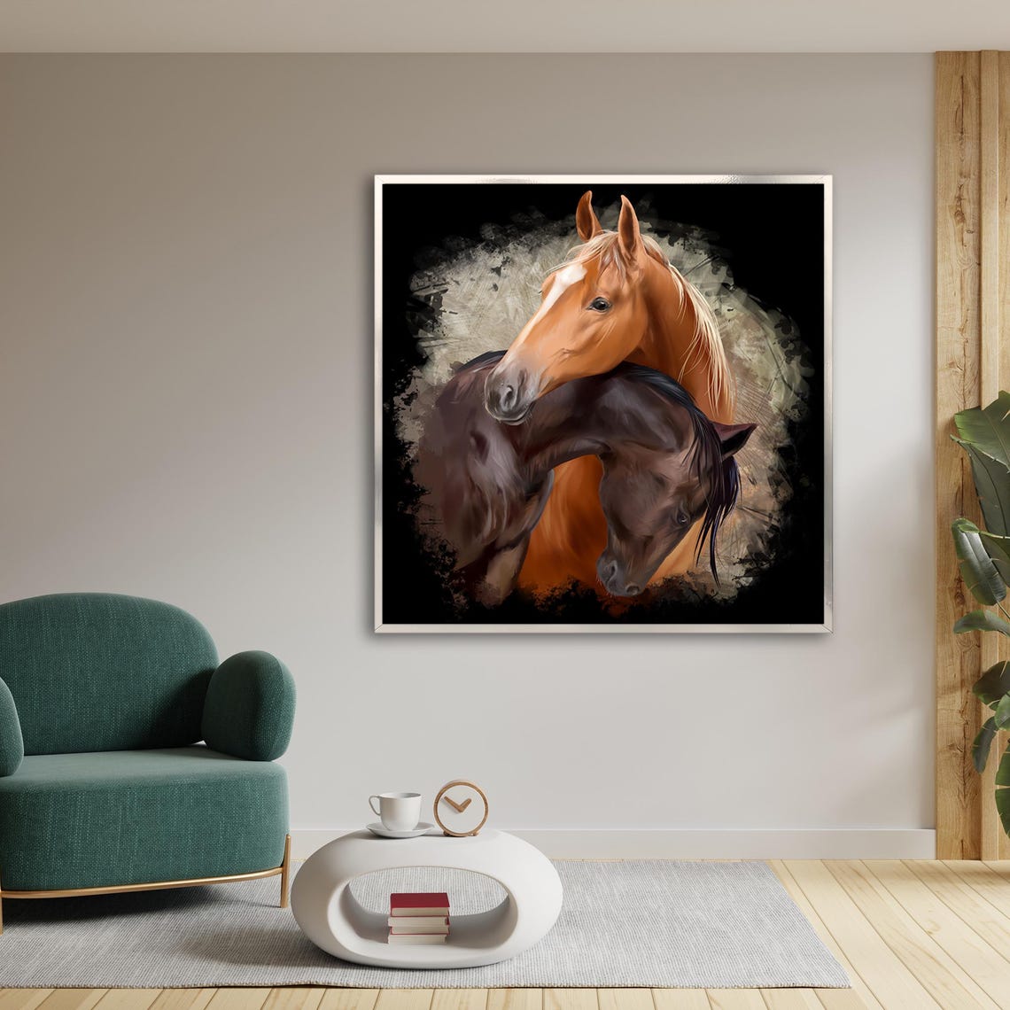 Loving Souls Of Horses Wall Art Print On Artistic Couple Of Noble Horses On A Black Background Painting Love Theme Decor - Image 4