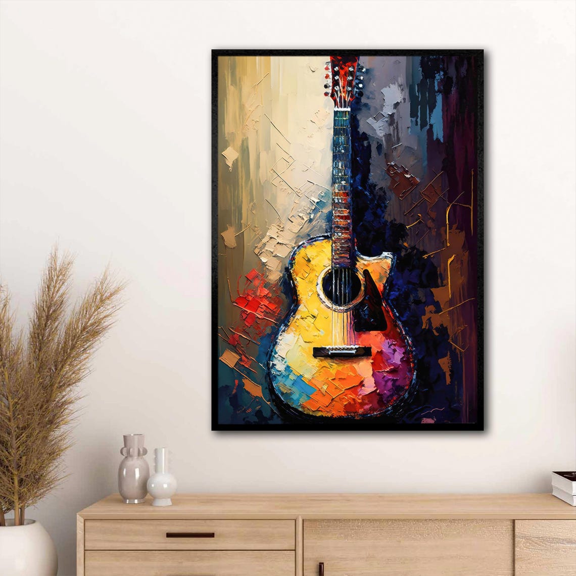 Vibrant Abstract Acoustic Guitar Colorful Music Painting Gift Poster - Image 3