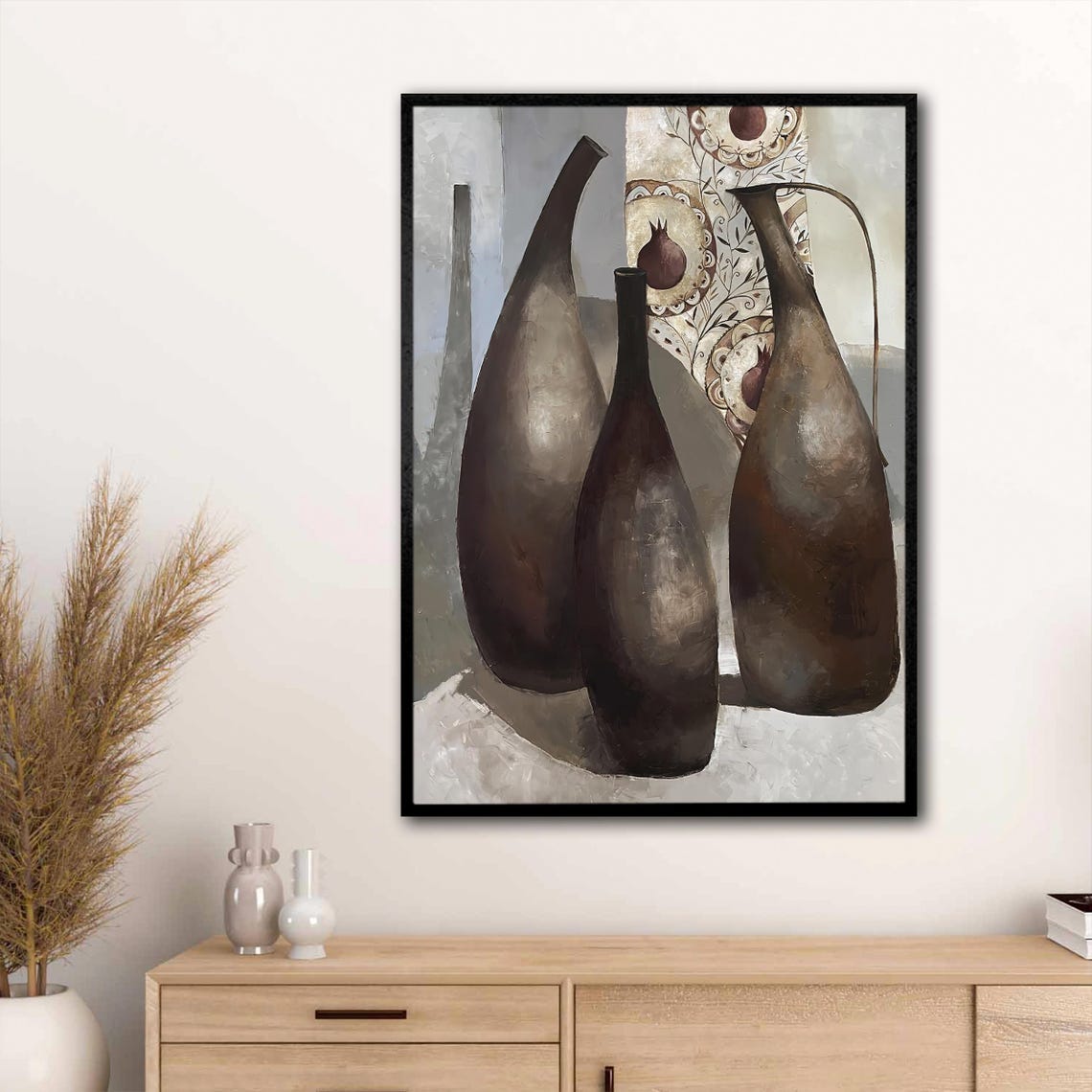 Modern Still Life of Dark Ceramic Vases Neutral Abstract Art Poster - Image 3
