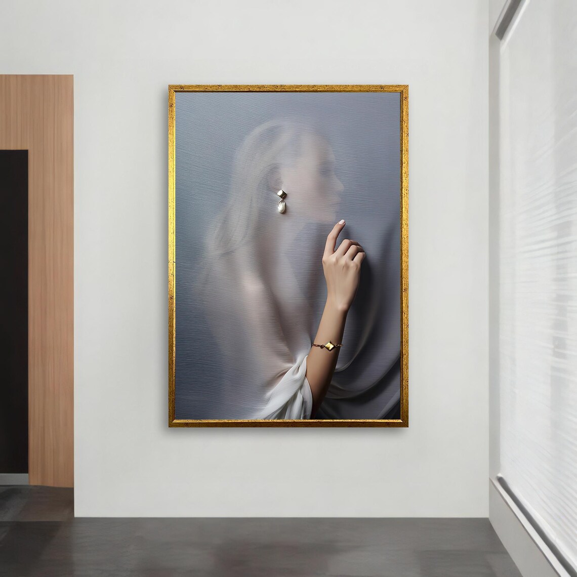 Blurred Woman Behind Sheer Fabric Modern Fashion Art Photography Poster - Image 2