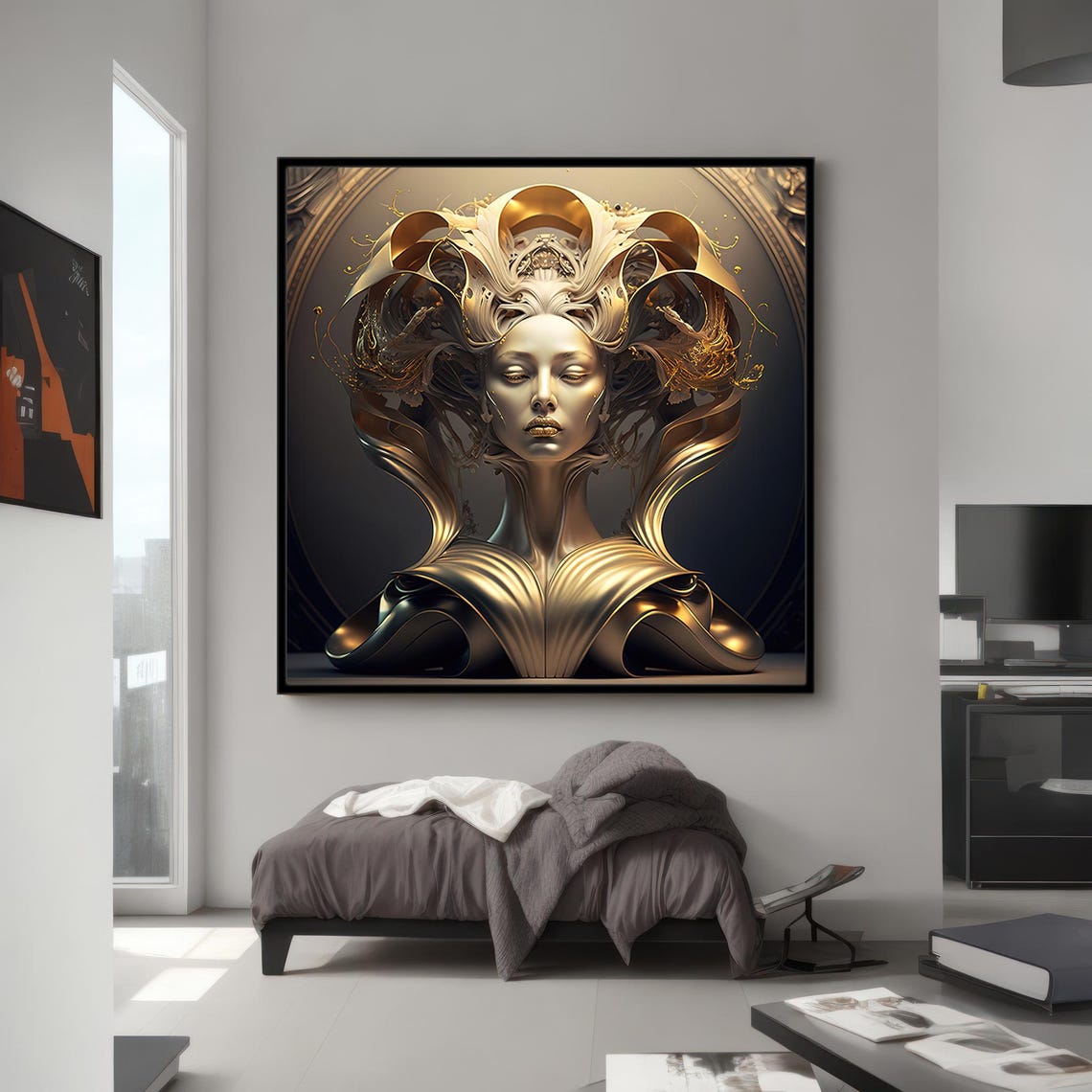 Medusa Golden Sculpture Bust Bronze Woman Classical Art Poster - Image 3