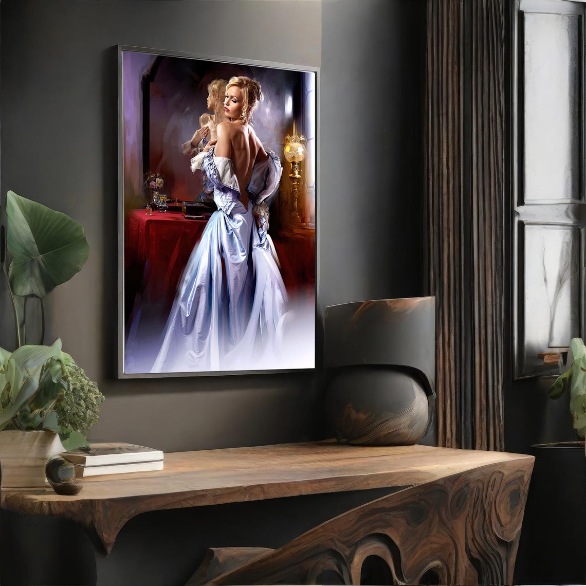 Woman in Satin Dress Before Mirror Classical Figurative Art Poster - Image 4