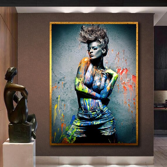 Body Painted Woman in Neon Splashes Pop Art Fashion Photography Poster