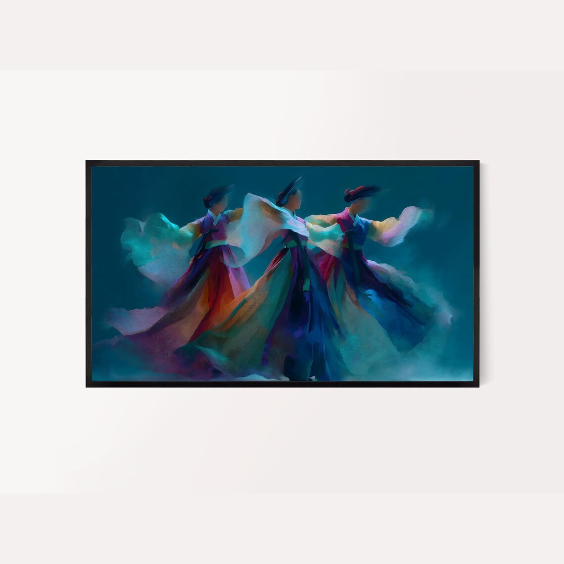 Korean Shaman Inspired Abstract Art For Frame Tv Cyan And Fuchsia Colors