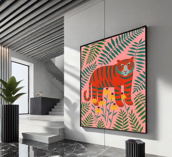 Bold Tiger In Jungle Canvas Wall Art Print Vibrant Living Room Decor Statement Piece