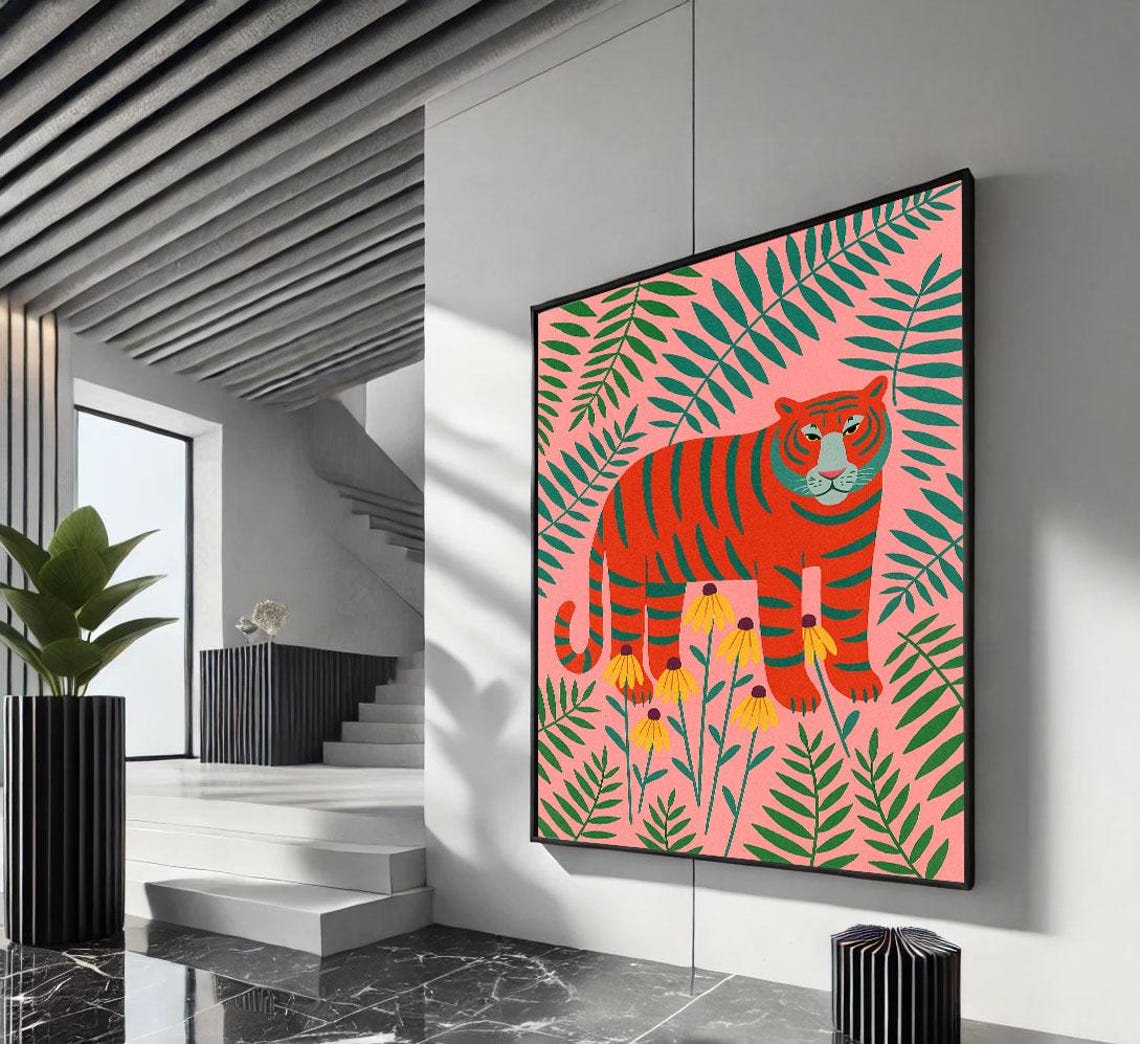 Bold Tiger In Jungle Canvas Wall Art Print Vibrant Living Room Decor Statement Piece