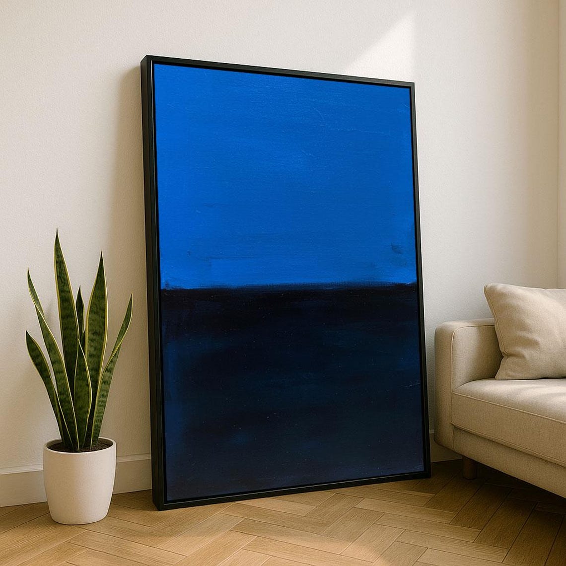 Bold Cobalt Blue and Midnight Navy Color Field Abstract Poster