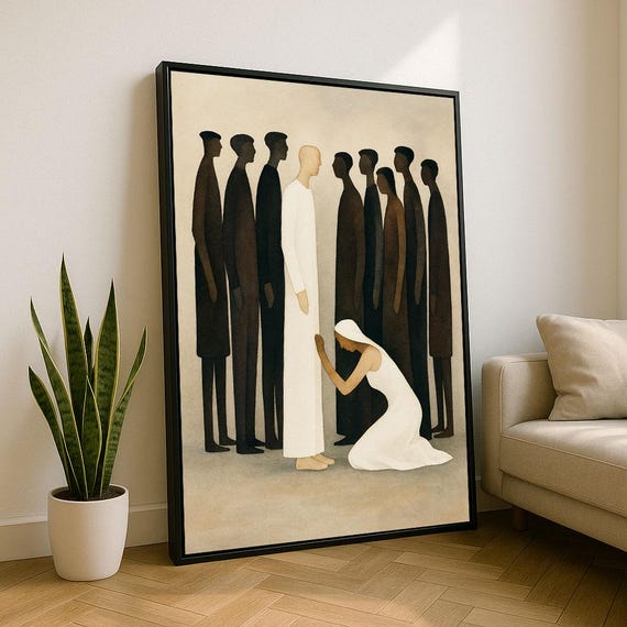 Elegant Religious Scene Canvas Wall Art Print Neutral Tones Living Room Decor Statement Piece
