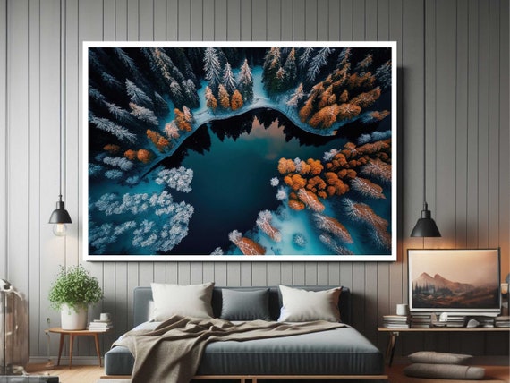 Winter Landscape With Pine Forest Framed Modern Canvas Wall Art Print Ready To Hang Gift For Office Home Mom