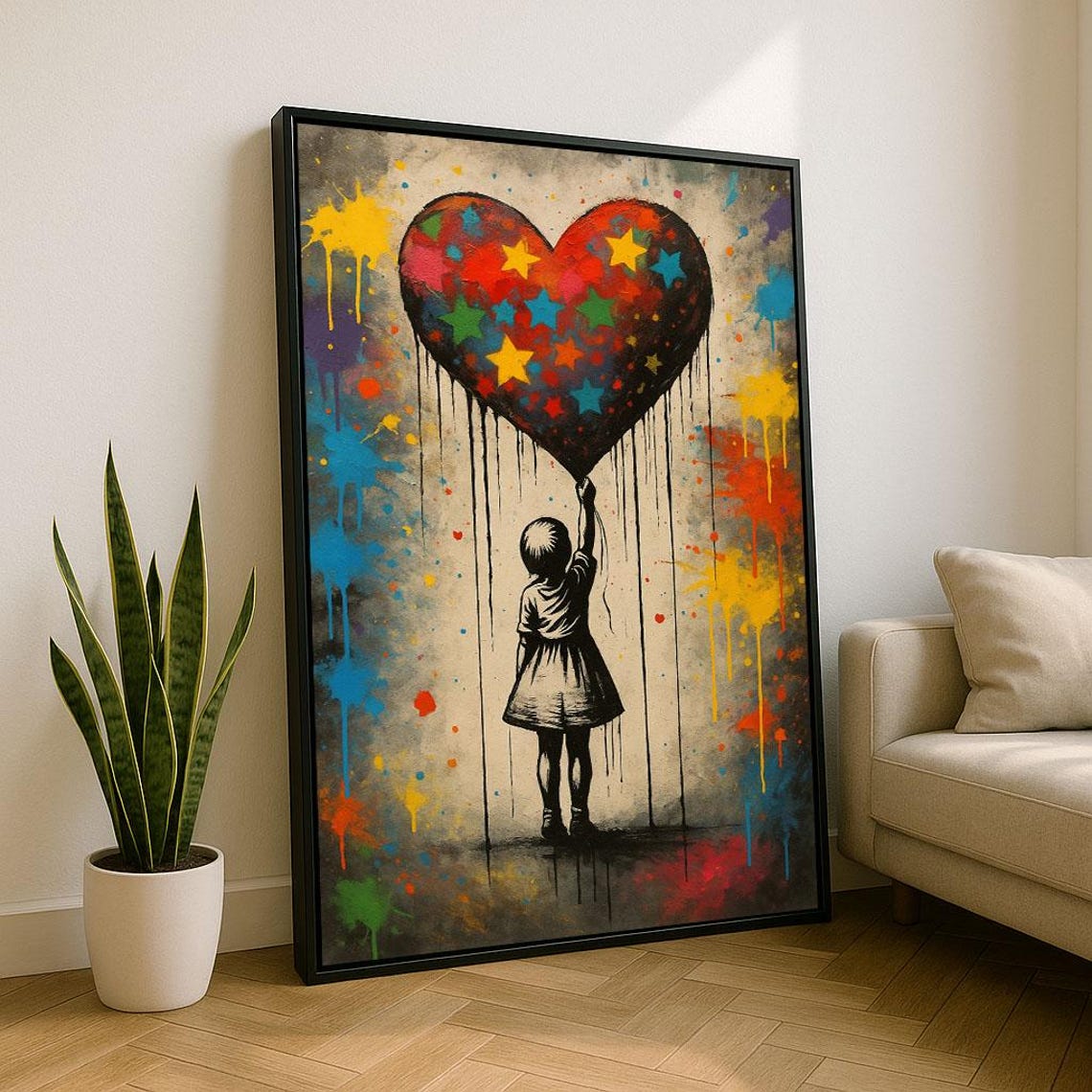 Girl Heart Balloon Street Art Graffiti Style Urban Wall Poster