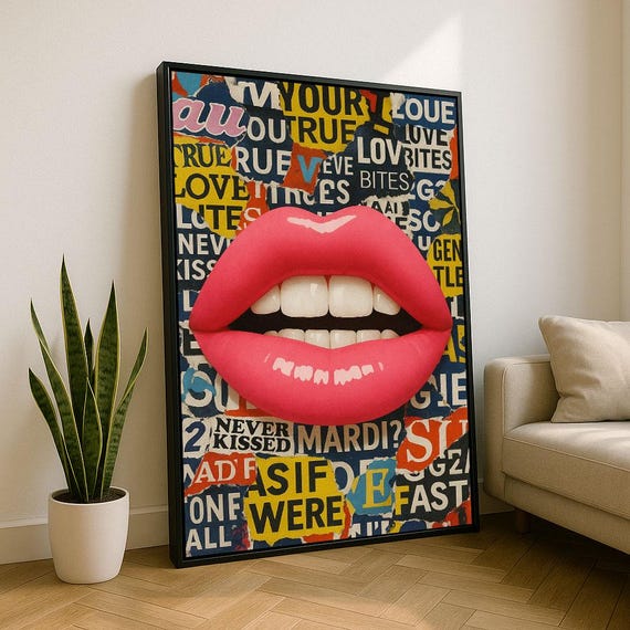 Pop Art Lips Canvas Wall Print Bold Living Room Decor Statement Piece