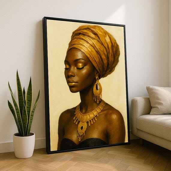 Bold African Woman Portrait Canvas Wall Art Print Elegant Living Room Decor Statement Piece