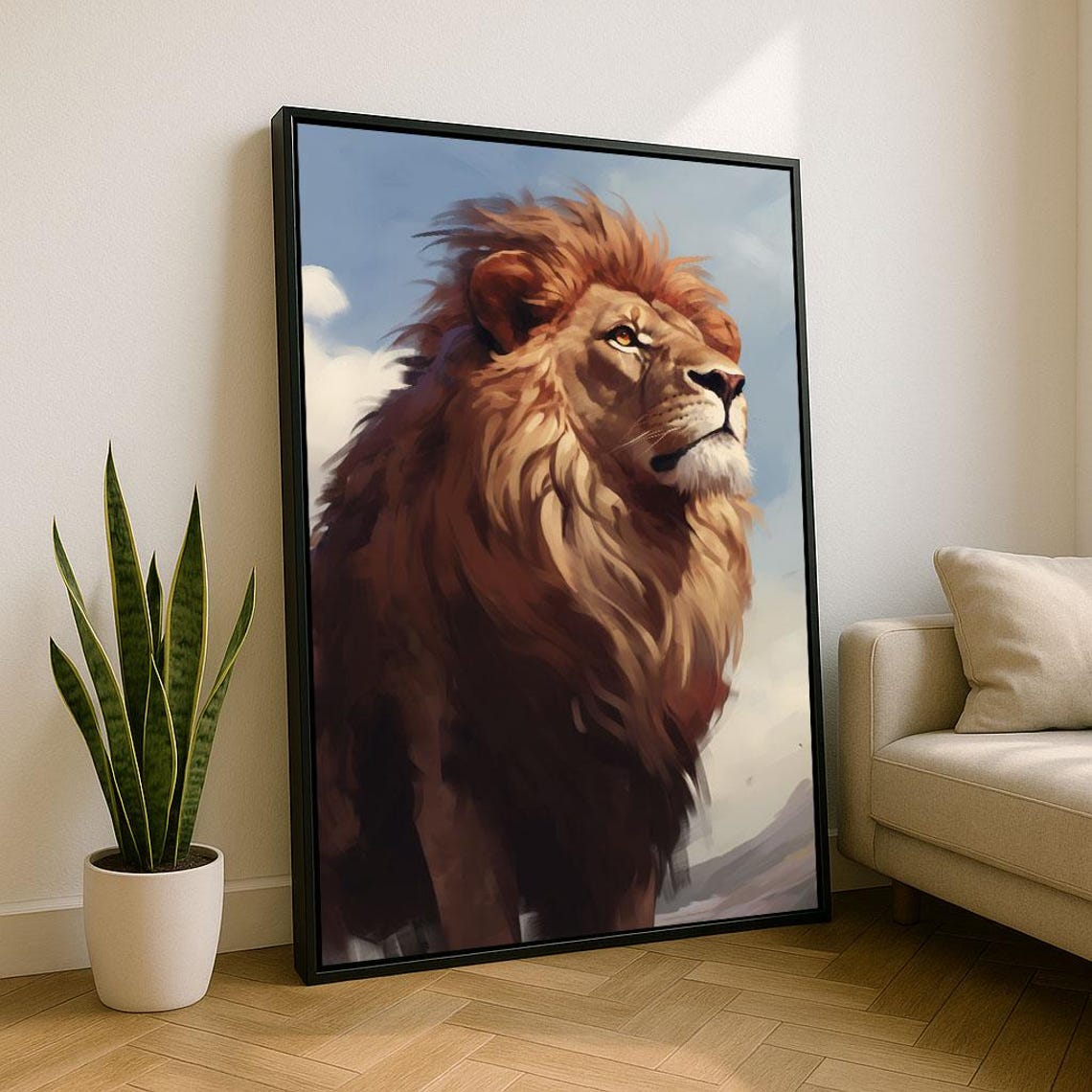 Majestic Lion Portrait Regal Wildlife King Painterly Art Poster