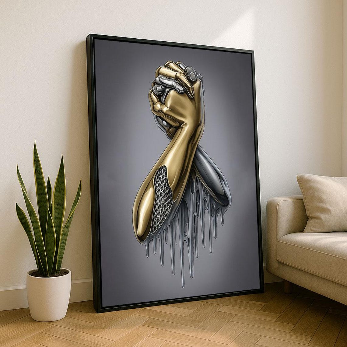 Gold Silver Metallic Hands Dripping Paint Modern Sculpture Poster