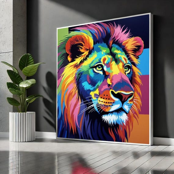 Colorful Lion Canvas Wall Art Print Abstract Painting Bold Animal Home Decor Gift For Unique Lovers