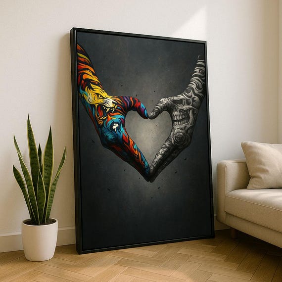 Bold Colorful Hands Heart Canvas Wall Art Print Modern Living Room Decor Statement Piece