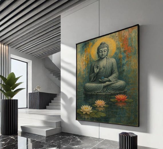 Serene Buddha Meditation Canvas Wall Art Print Tranquil Living Room Decor Peaceful Gift