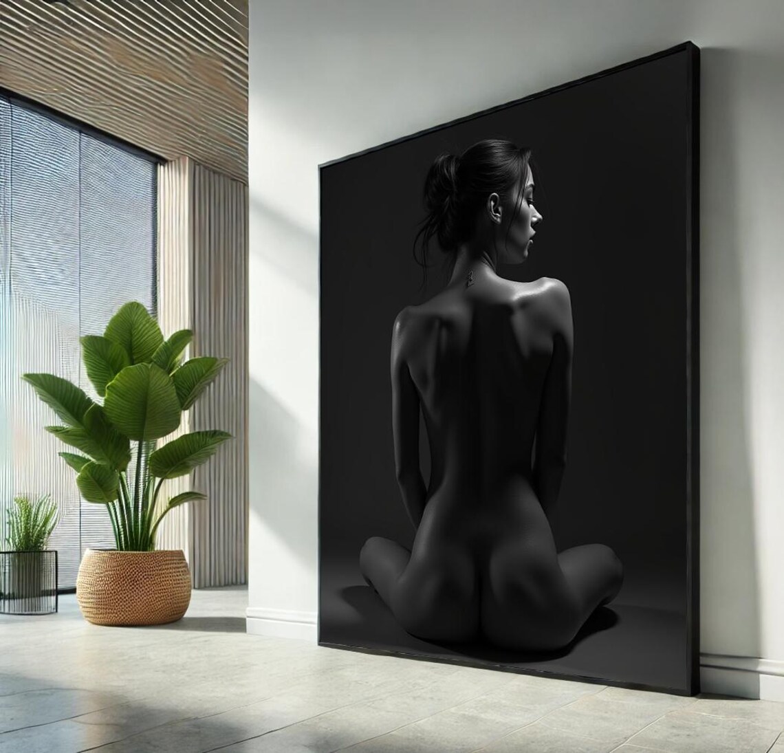 Sexy Nude Woman Canvas Wall Art Print Black White Body Study Decor Elegant Shadow Figure For Home Office
