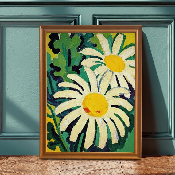 White Daisy Painting Poster Bold Impressionist Floral Art Decor